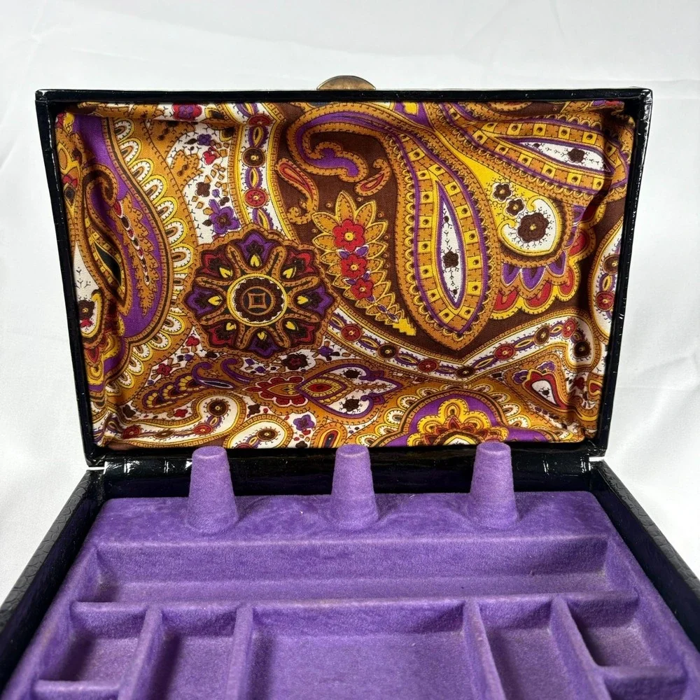 Buxton Black Velvet Jewelry Box Organizer Ring Holder Rectangle Case